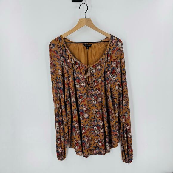 Lucky Brand Floral Peasant Blouse Size XL Boho Long Sleeve Top - Picture 1 of 8